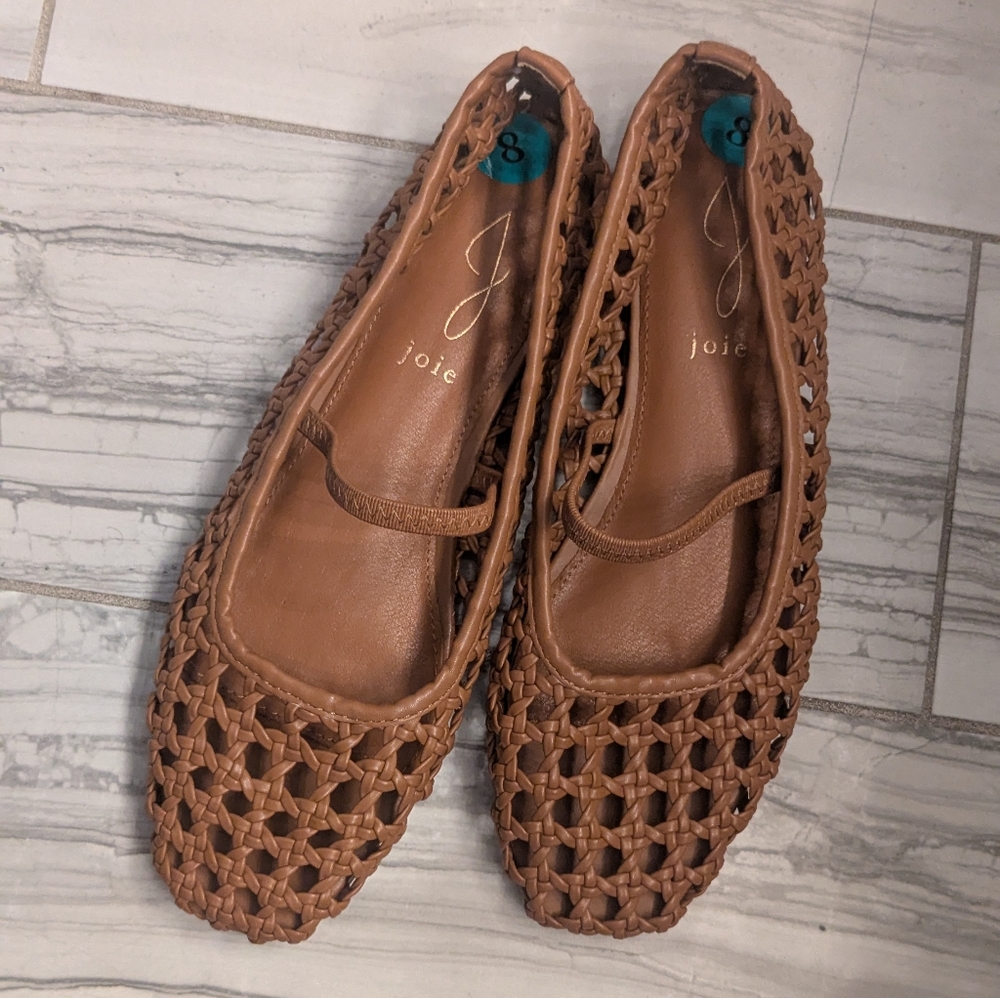 JOIE Wavy Brown Open Weave Ballet Flats Shoes NEW Womens Sz 8